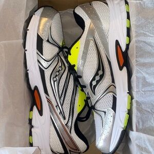 Saucony Silver and White Sneakers with Neon Accents